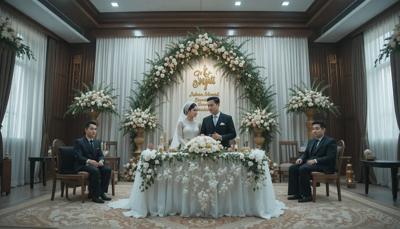 Foto akad nikah pasangan pengantin dengan suasana khidmat dan elegan di Bandung