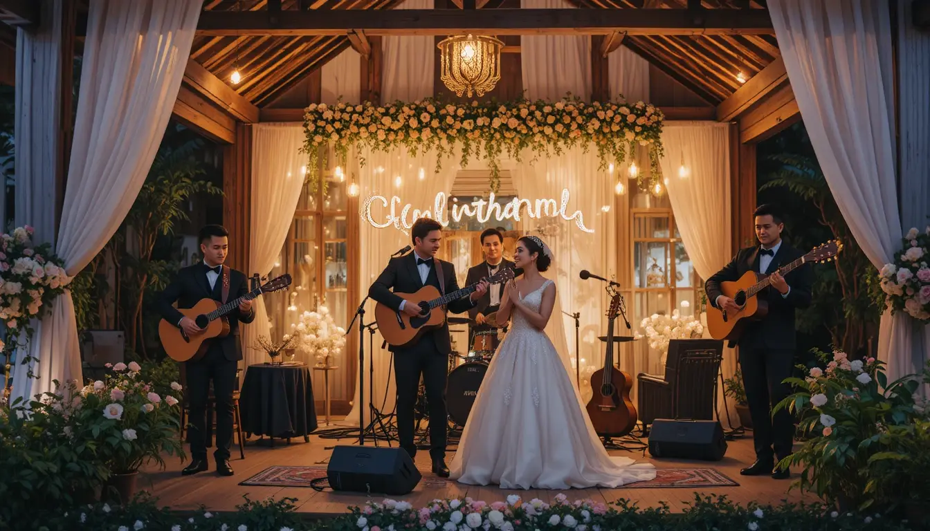 Foto tamu bersalaman dengan pengantin pada acara resepsi pernikahan di Bandung